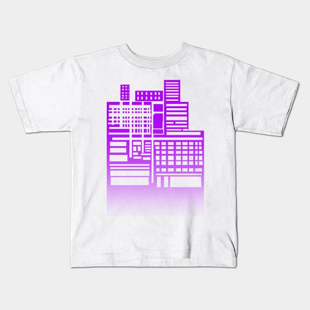 8-bit city Purple Version T-Shirt Kids T-Shirt by sketchbooksage